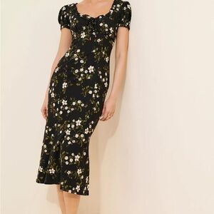 Anthropologie Maeve Linen Blend Puff-Sleeve Sweetheart Midi Dress Sp